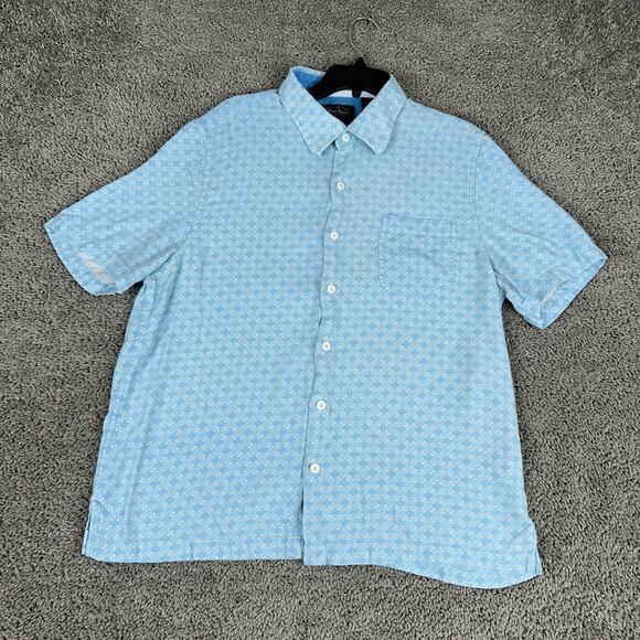 Nat Nast Shirt Mens Large Blue Silk Rayon Short Sleeve Button Up Casual Top - Picture 1 of 8